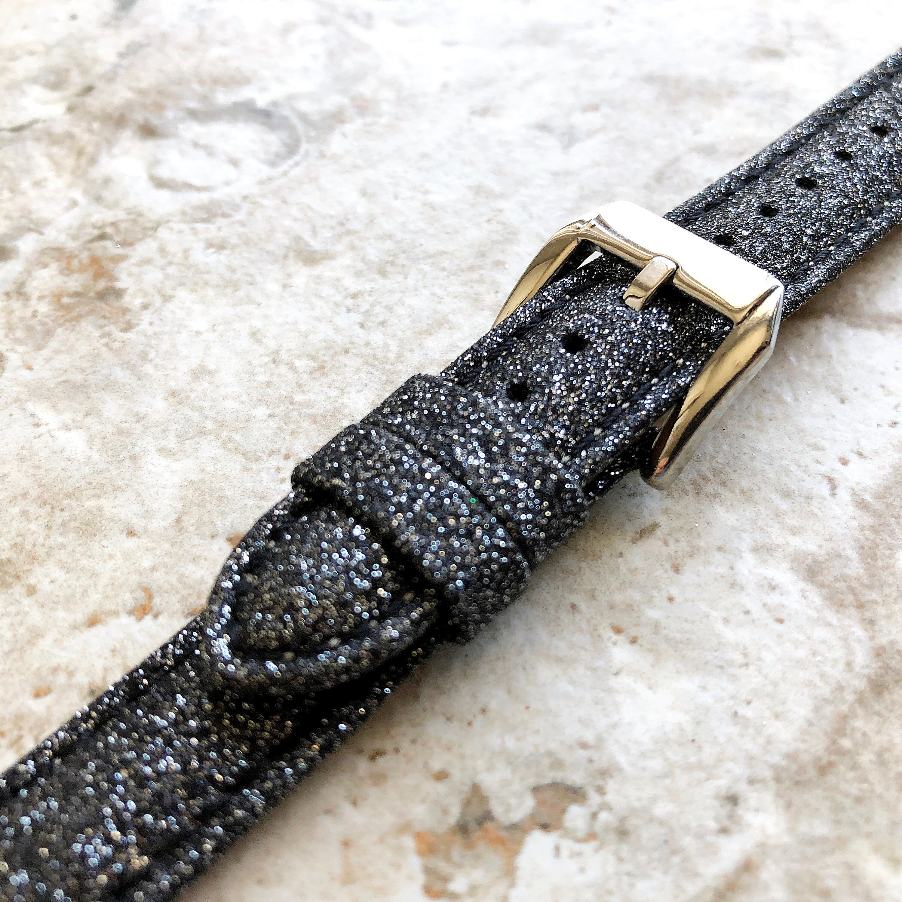 Fitbit Versa 2 3 4 Sense 2 Band Black Sparkling Glitter Slim Elegant Soft Leather Strap with Stitching Details and Quick Release Attachments